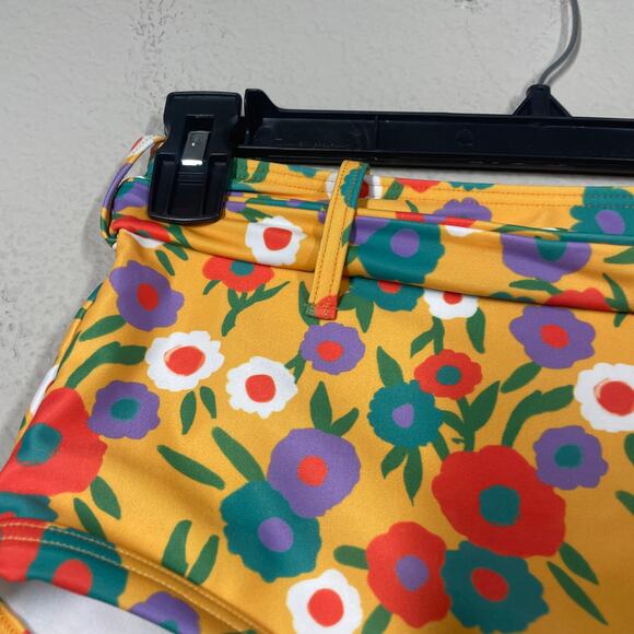 ModCloth Medium Greta High Waisted Bikini Bottom Swimwear Yellow Floral Tie Side - Picture 4 of 9